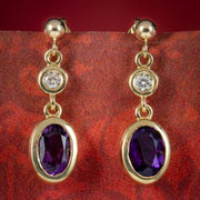 Edwardian Style Amethyst Diamond Drop Earrings 9ct Gold cover