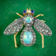 Edwardian Style Opal Diamond Sapphire Bee Brooch Silver 18ct Gold