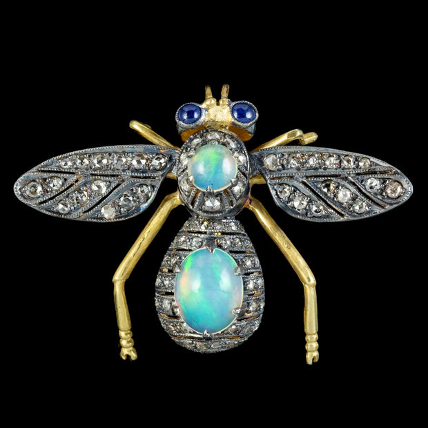 Edwardian Style Opal Diamond Sapphire Bee Brooch Silver 18ct Gold