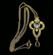 Edwardian Style Opal Moonstone Amethyst Pendant Necklace 18ct Gold On Silver
