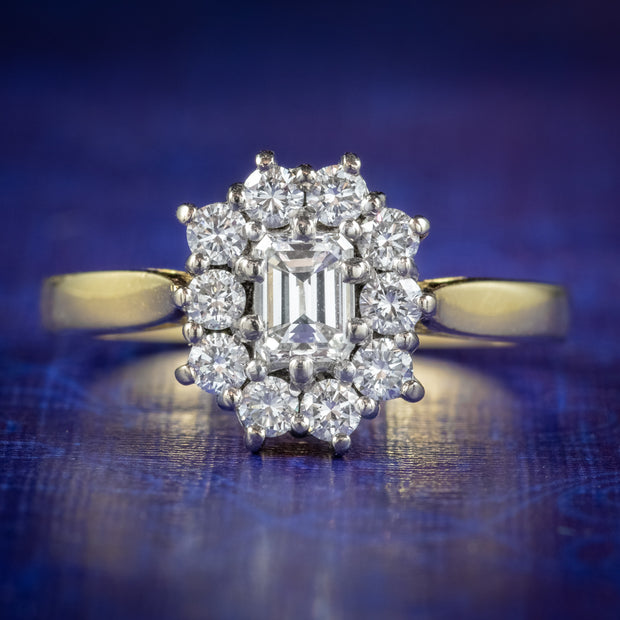 Emerald Cut Diamond Cluster Ring 18ct Gold 1.23ct Of Diamond