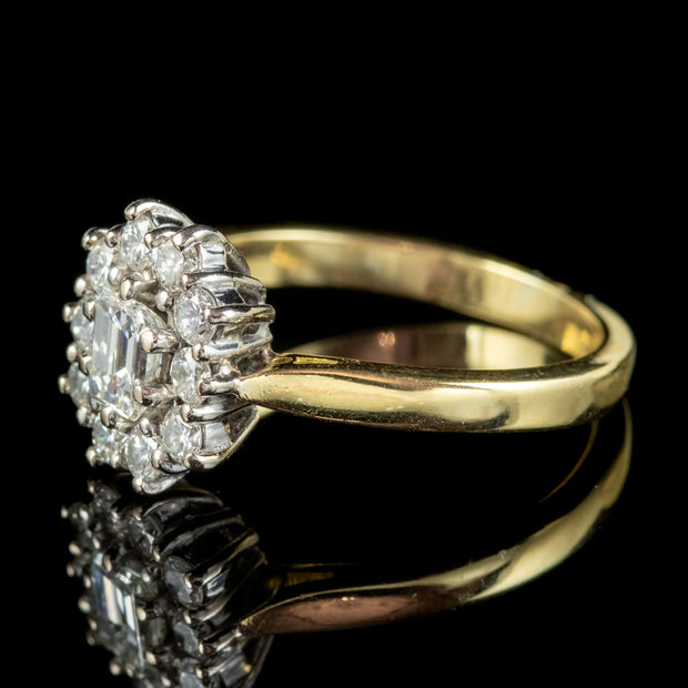 Vintage Emerald Cut Diamond Cluster Ring 18ct Gold 1.23ct Of Diamond