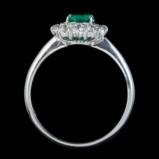 Vintage Emerald Diamond Cluster Ring Platinum 0.80ct Colombian Emerald With Cert