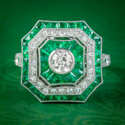EMERALD DIAMOND CLUSTER RING PLATINUM 1.50CT EMERALD 1.30CT DIAMOND COVER