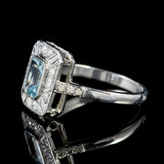 Emerald Cut Aquamarine Diamond Ring Platinum