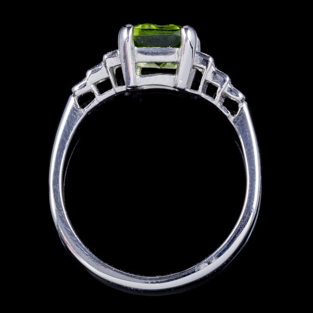 Emerald Cut Peridot Diamond Ring Platinum