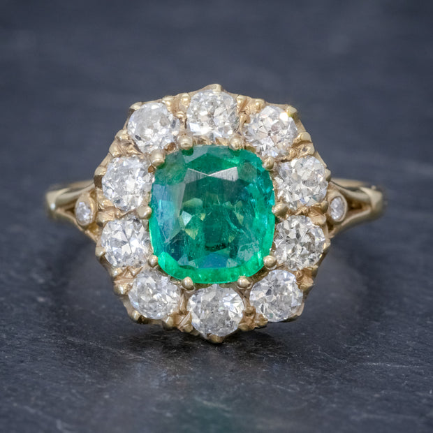 Emerald Diamond Cluster Ring 2Ct Emerald 1.50Ct Diamond 18Ct Gold
