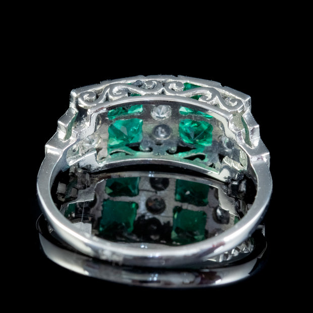 Emerald Diamond Cluster Ring Platinum Colombian Emeralds