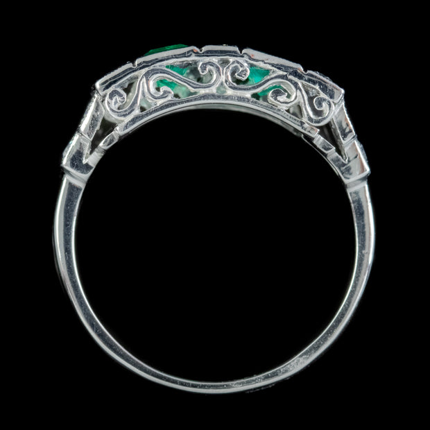 Emerald Diamond Cluster Ring Platinum Colombian Emeralds