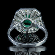 Art Deco Style Emerald Diamond Ring Platinum 1.80Ct Emerald 1.40Ct Diamond