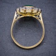 Edwardian Style Emerald Diamond Cluster Ring 18ct Gold 1.80ct Emerald