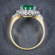 Art Deco Style Emerald Diamond Engagement Ring 3.20Ct Emerald
