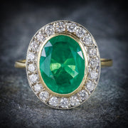 Edwardian Style Emerald Diamond Ring 18Ct Gold 7ct Emerald