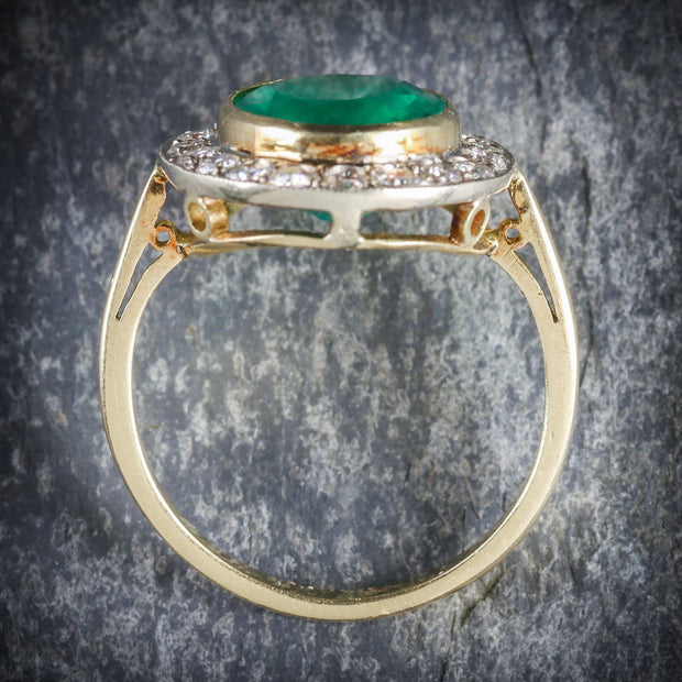 Edwardian Style Emerald Diamond Ring 18Ct Gold 7ct Emerald
