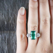 Emerald Diamond Trilogy Ring 18Ct Gold Dated 1976