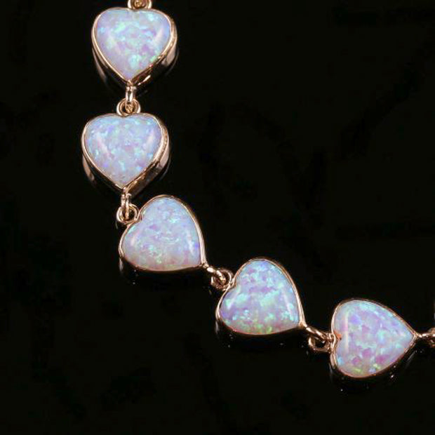 Victorian Style Opal Heart Bracelet 9Ct Rose Gold