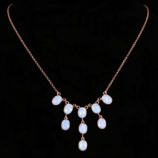 Victorian Style Opal Necklace 9ct Rose Gold