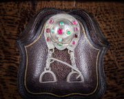 Antique Victorian Silver Horseshoe Riding Brooch Paste Stones Circa 1900