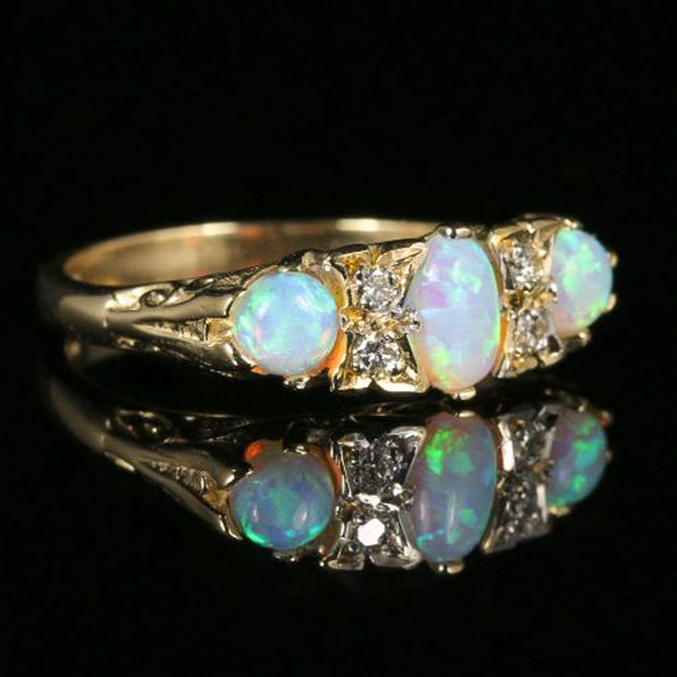 Opal Trilogy Diamond Ring 9Ct Gold