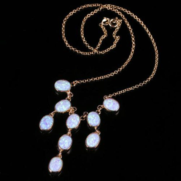 Victorian Style Opal Necklace 9ct Rose Gold