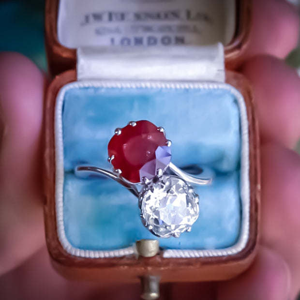 Antique Edwardian Ruby Diamond Twist Ring Platinum Circa 1915