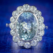 Edwardian Style Aquamarine Diamond Cluster Ring 5ct Aqua 