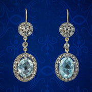 Edwardian Style Aquamarine Diamond Drop Earrings 3.2ct Aquas