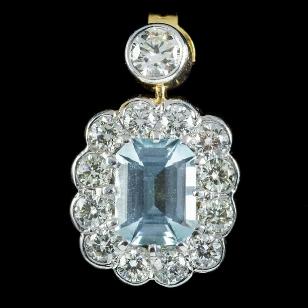Edwardian Style Aquamarine Diamond Earrings 18ct Gold 2.50ct Aquas