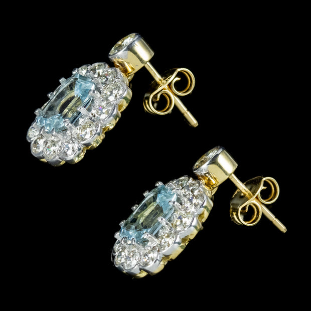 Edwardian Style Aquamarine Diamond Earrings 18ct Gold 2.50ct Aquas