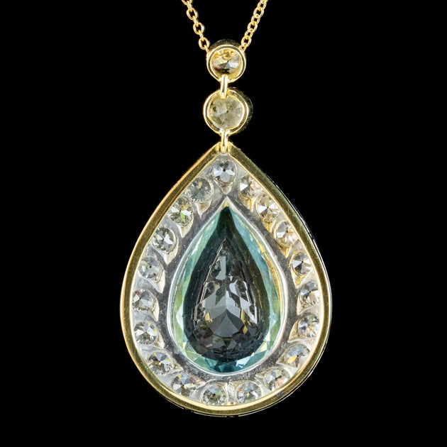 Edwardian Style Aquamarine Diamond Pendant Necklace 7ct Aqua – Laurelle ...