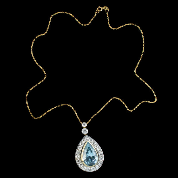 Edwardian Style Aquamarine Diamond Pendant Necklace 7ct Aqua