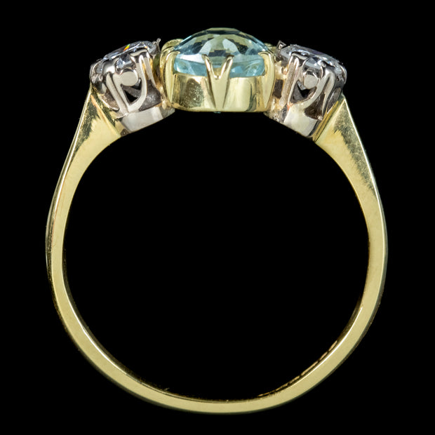 Edwardian Style Aquamarine Diamond Trilogy Ring 1.75ct Aqua