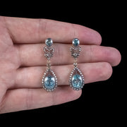 Edwardian Style Blue Zircon Diamond Earrings 7.8ct Of Zircon 