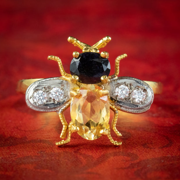 Edwardian Style Citrine Topaz Bee Ring 