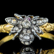 Edwardian Style Diamond Bee Ring Ruby Eyes