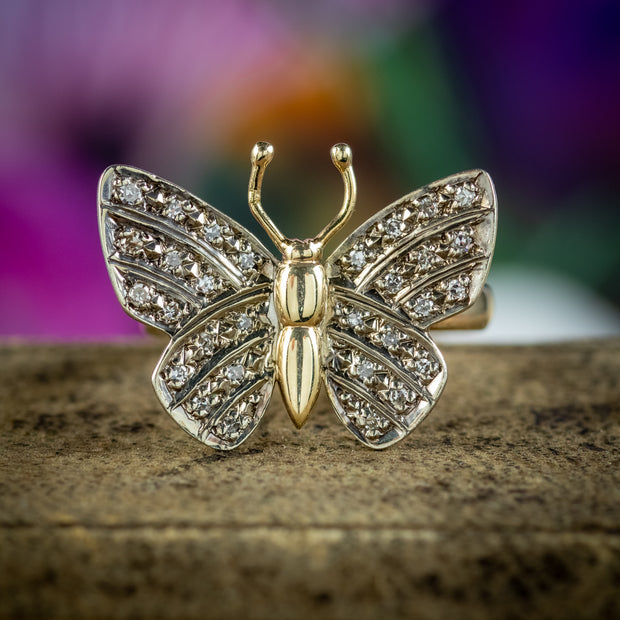 Edwardian Style Diamond Butterfly Ring Dated 1995  