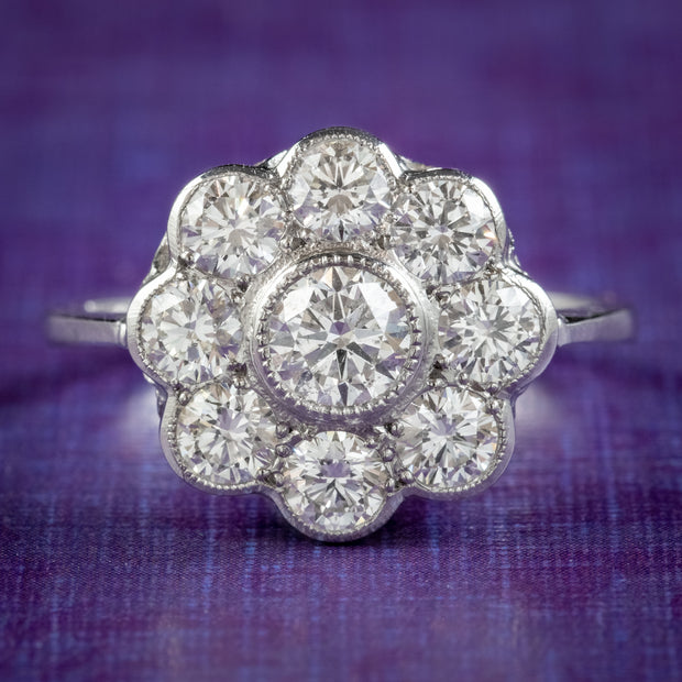 Edwardian Style Diamond Cluster Daisy Ring 1.80ct Diamond