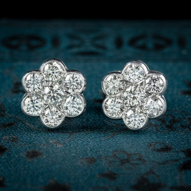 vEdwardian Style Diamond Cluster Earrings 18ct Gold 2.80ct Diamond