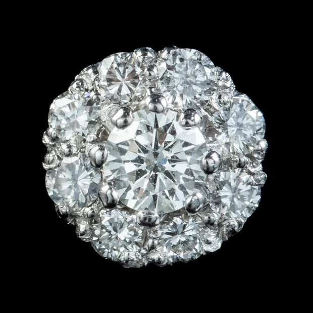 Edwardian Style Diamond Cluster Stud Earrings 1.20ct Of Diamond 