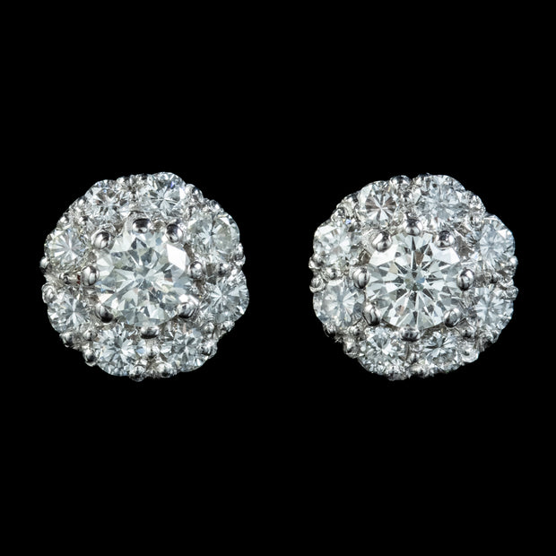 Edwardian Style Diamond Cluster Stud Earrings 1.20ct Of Diamond 