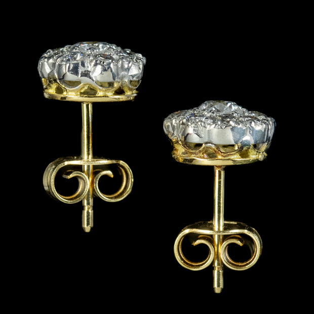 Edwardian Style Diamond Cluster Stud Earrings 1.20ct Of Diamond