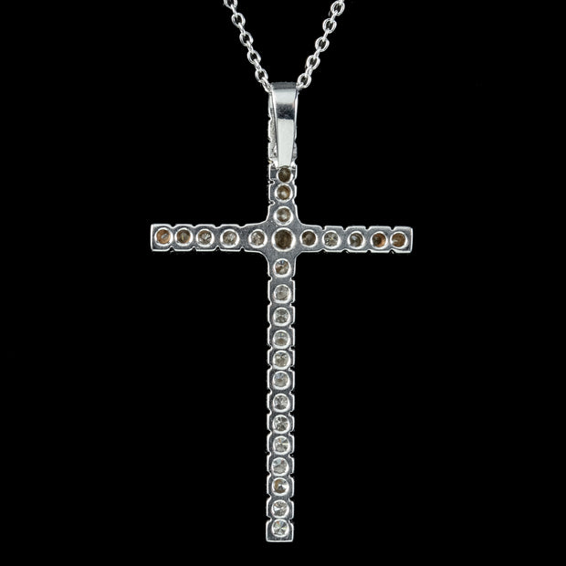 Edwardian Style Diamond Cross Pendant Necklace 18ct Gold 1.40ct Of Diamond