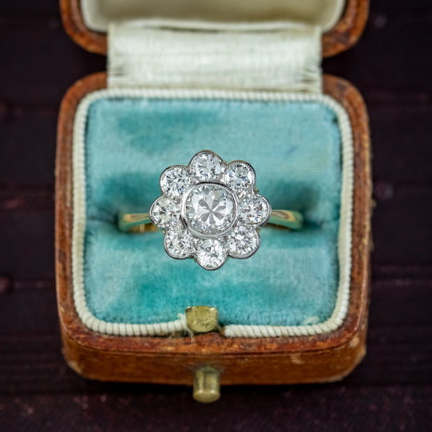 Edwardian Style Diamond Daisy Cluster Ring 1.66ct Of Diamond 