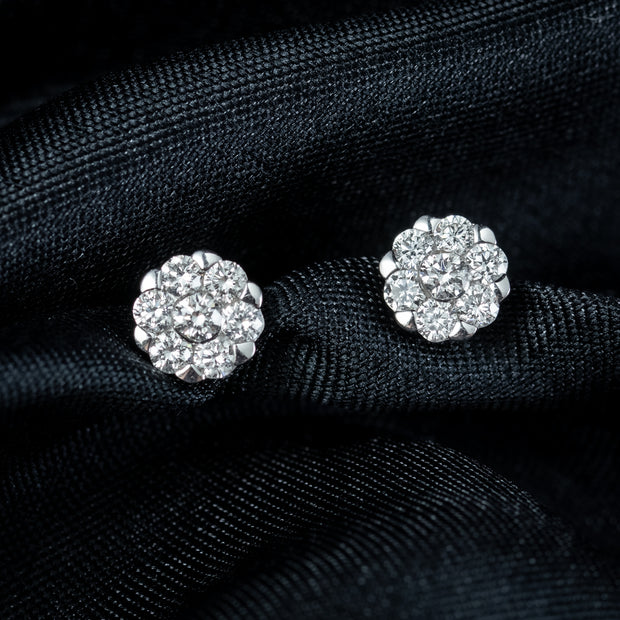 Edwardian Style Diamond Daisy Stud Earrings 18ct Gold 0.51ct Of Diamon ...