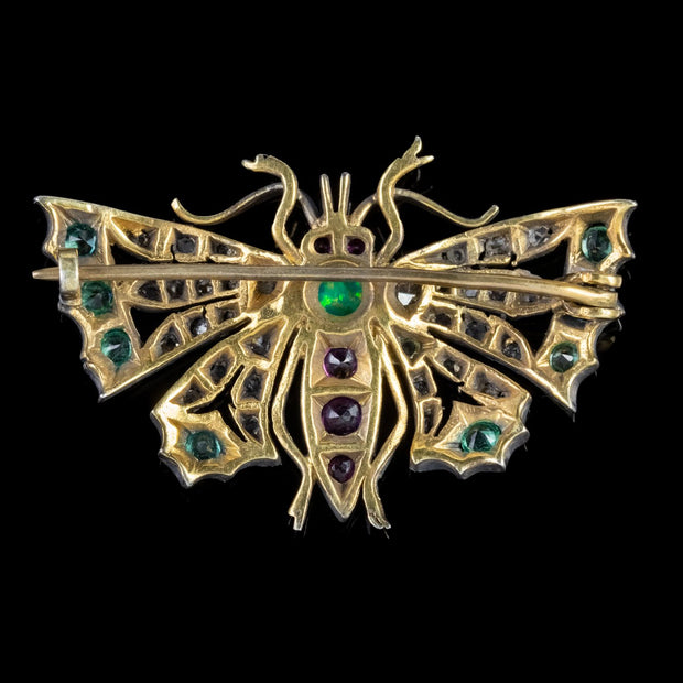 Edwardian Style Diamond Emerald Ruby Opal Butterfly Brooch Silver 18ct Gold