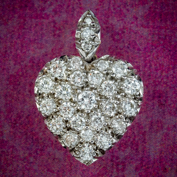 Edwardian Style Diamond Heart Pendant 18ct Gold 1.5ct Total
