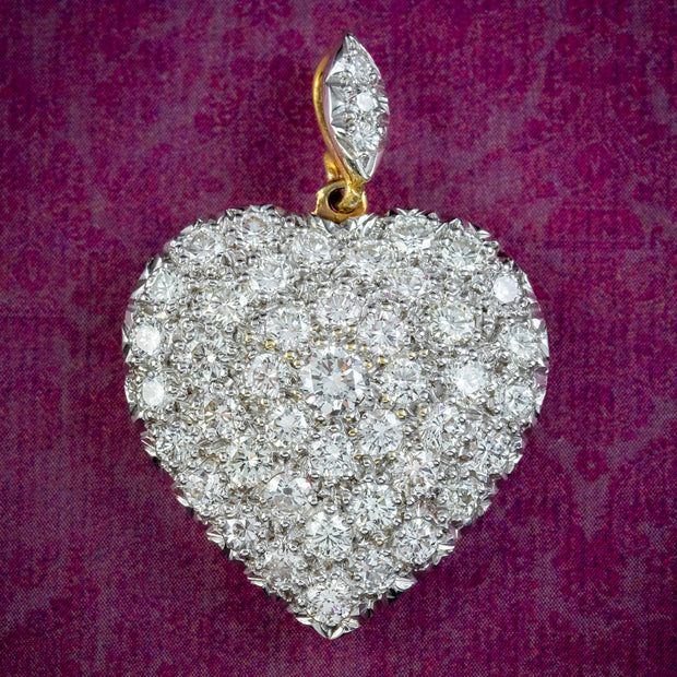 Edwardian Style Diamond Heart Pendant 18ct Gold 6ct Of Diamond 