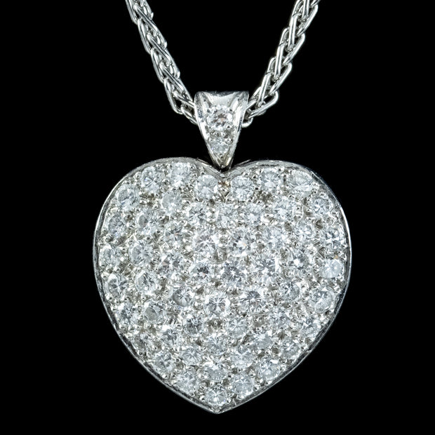 Edwardian Style Diamond Heart Pendant Necklace 3ct Of Diamond