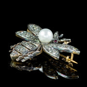 Edwardian Style Diamond Pearl Ruby Bee Brooch Silver 9ct Gold 0.80ct Of Diamond
