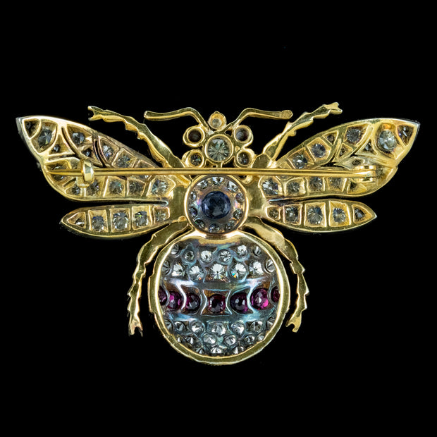 Edwardian Style Diamond Ruby Sapphire Bee Brooch Silver 18ct Gold
